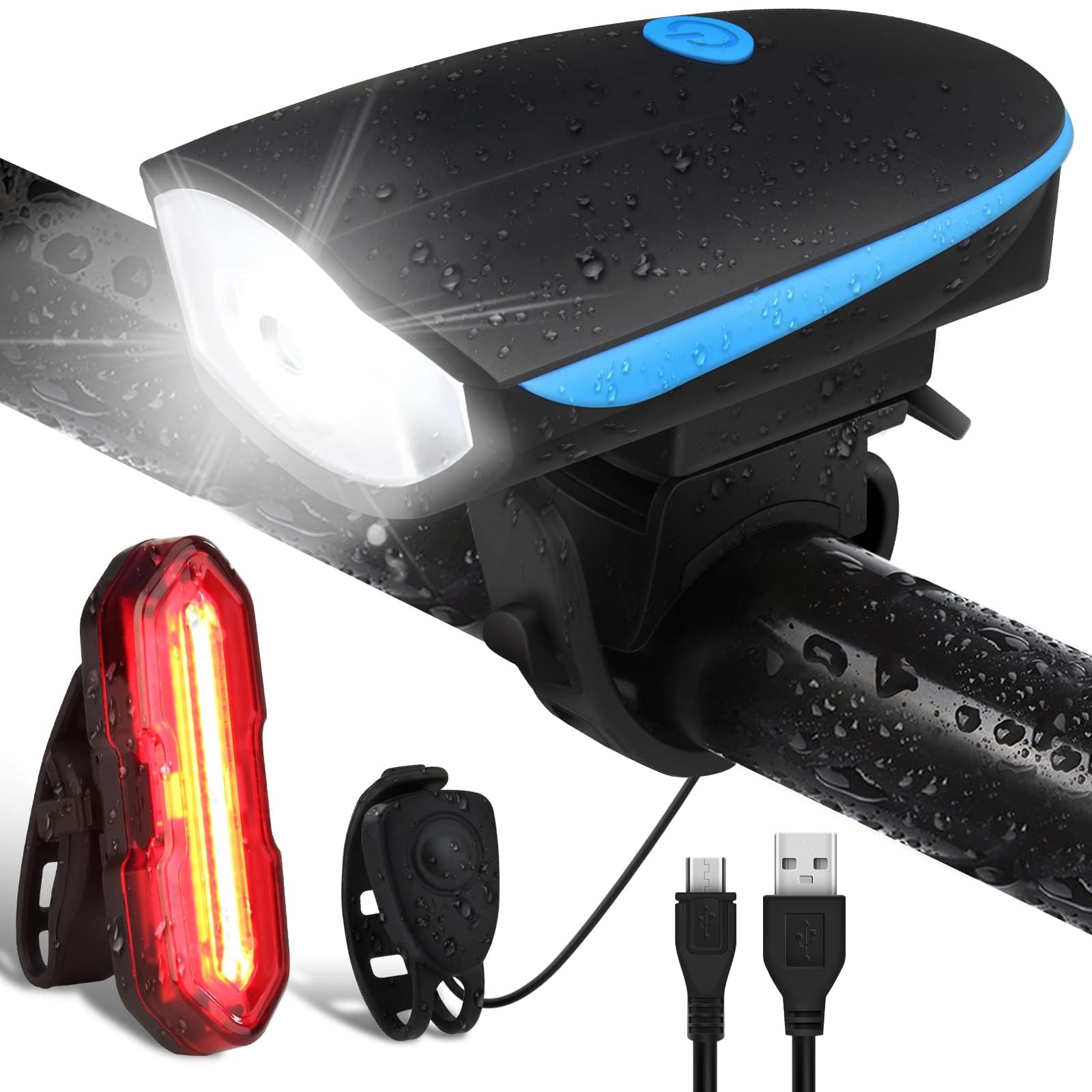 Lumière Vélo USB Rechargeable Avant/Arrière - LED Puissante IP65 Avec Buzzer Pour VTT