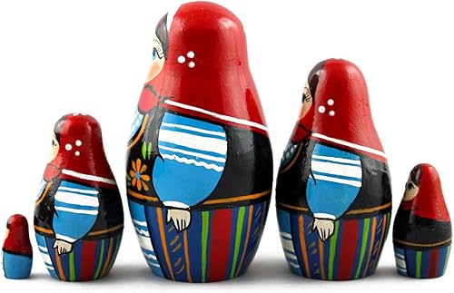 Miniatura 8 de Matryoshka Matrioska Babuska Ruso Nesting Muñeca de Madera Polaco Nacional Disfraz Nacional 5 Piezas Apilamiento Pintura a Mano Hermosa Anidada Gran