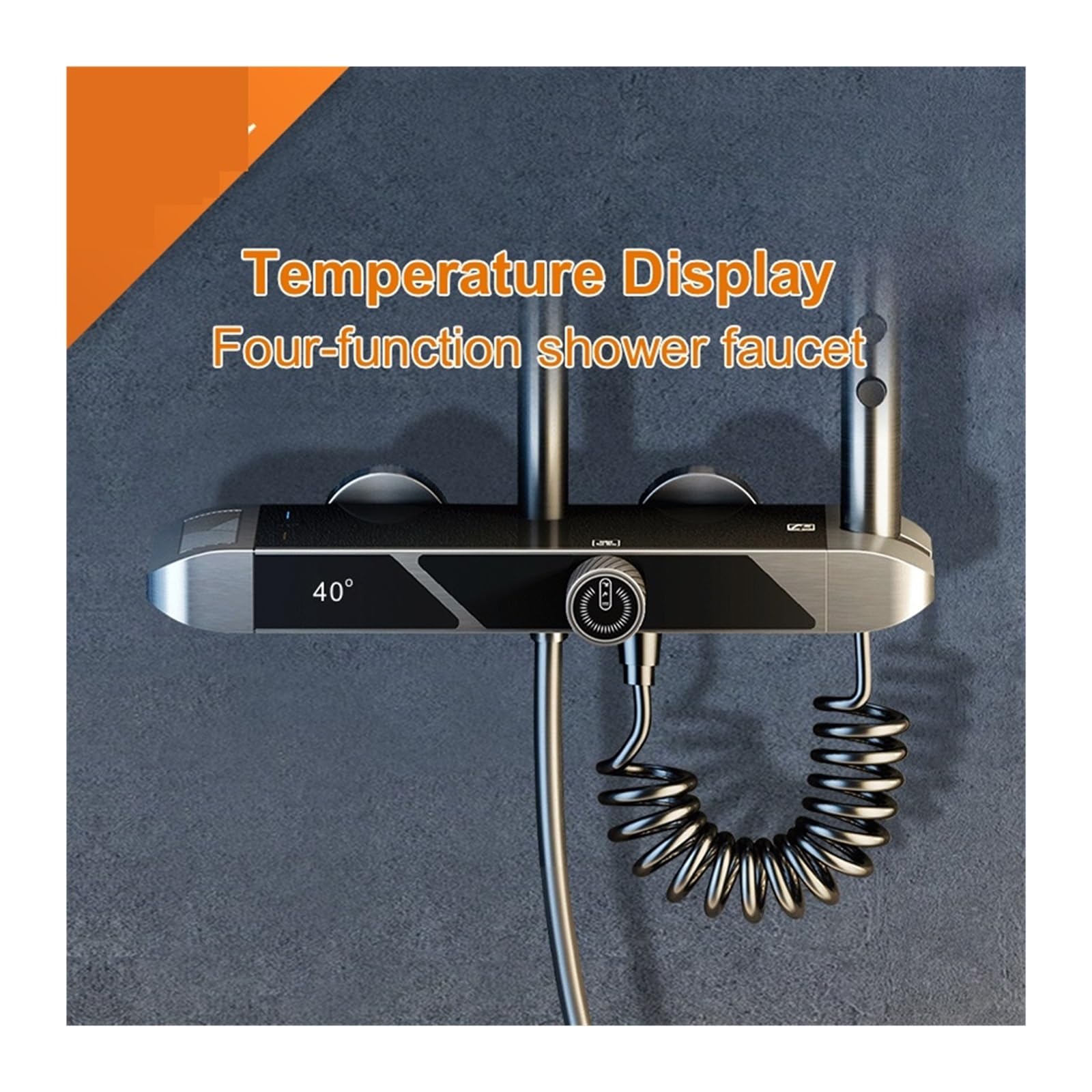 Cyfrowy System Prysznicowy, Inteligentny Wyświetlacz Temperatury Łazienka Prysznic Kran Zestaw, Rainlfall Łazienka Mikser Bidet Prysznic Zestaw(White Square Shower)