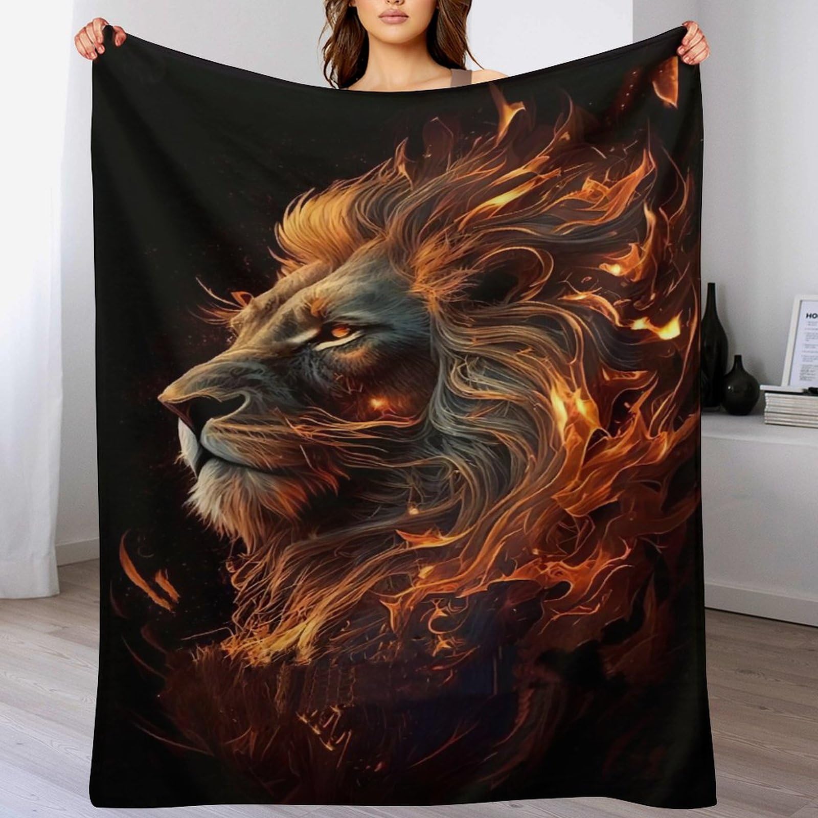 Couverture polaire flannel lion contre le froid hivernal sur votre canapé