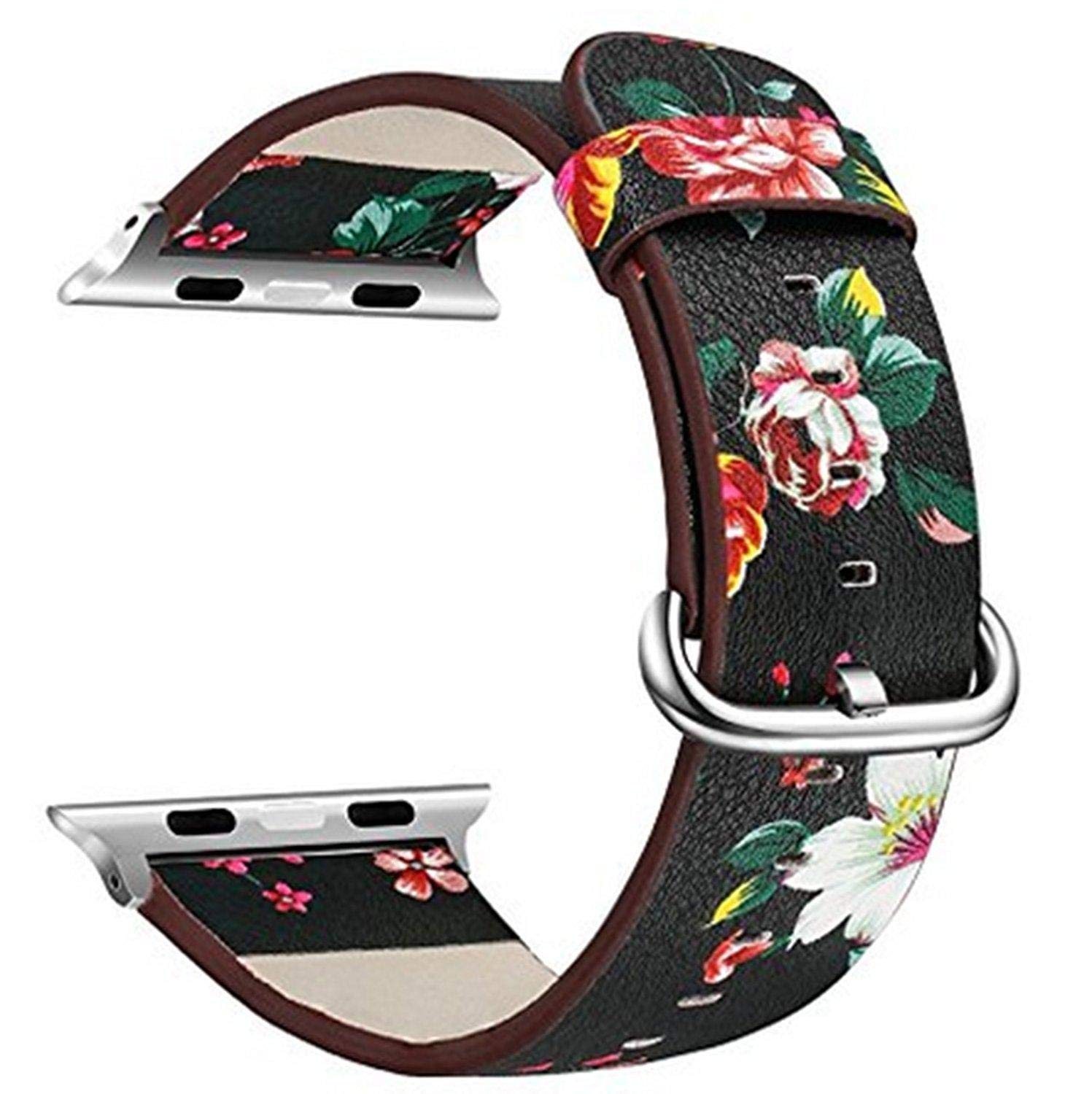 Leather Watch Band Flower Pattern Bracelet Strap Wristband For Apple Watch