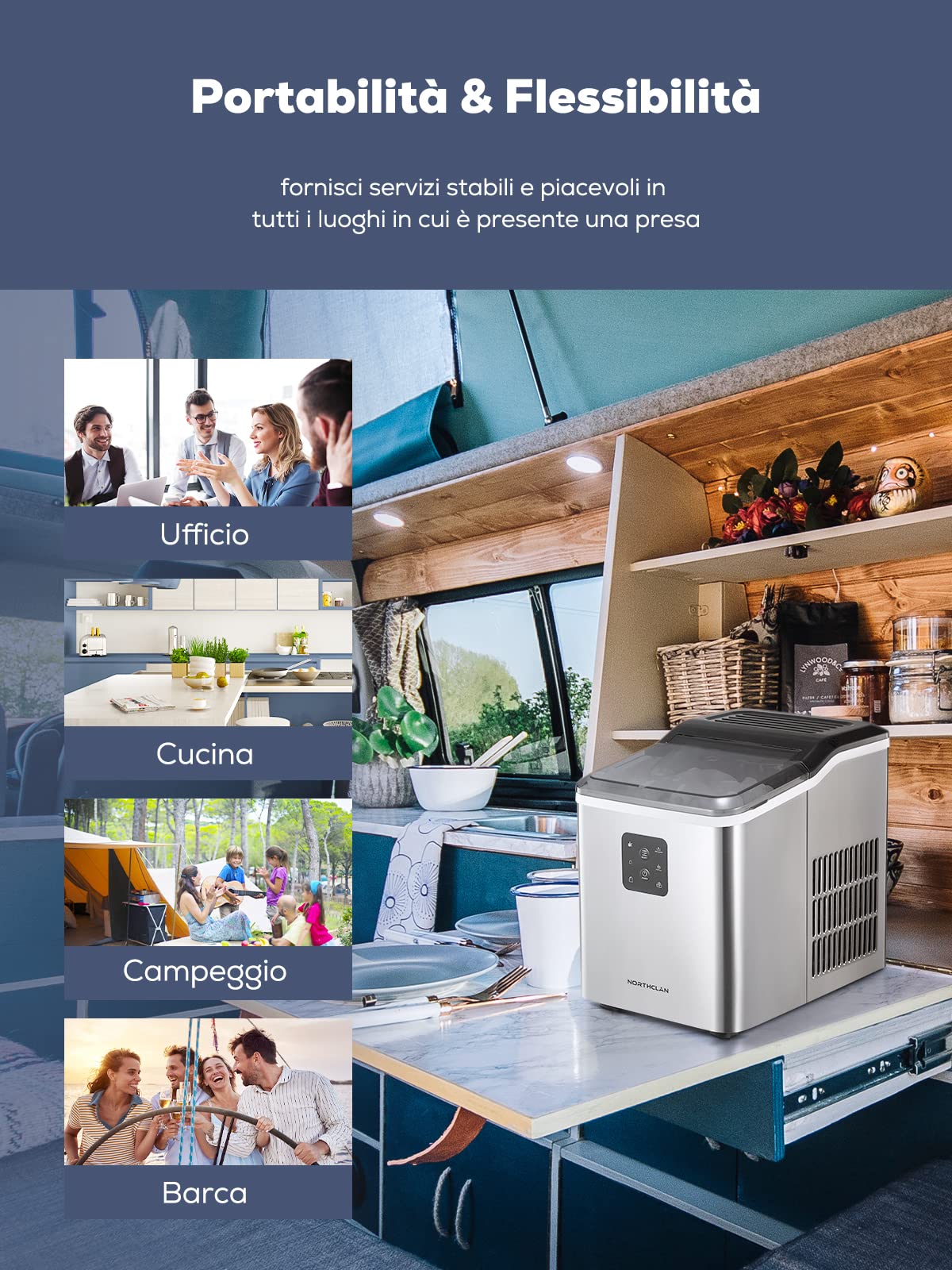 NORTHCLAN 2L Macchina Ghiaccio con 2 Formati di Ghiaccio, 12 KG 24 Ore, 9 Cubetti in 5-8 Min, Autopulente, Display LCD, Acciaio Inox