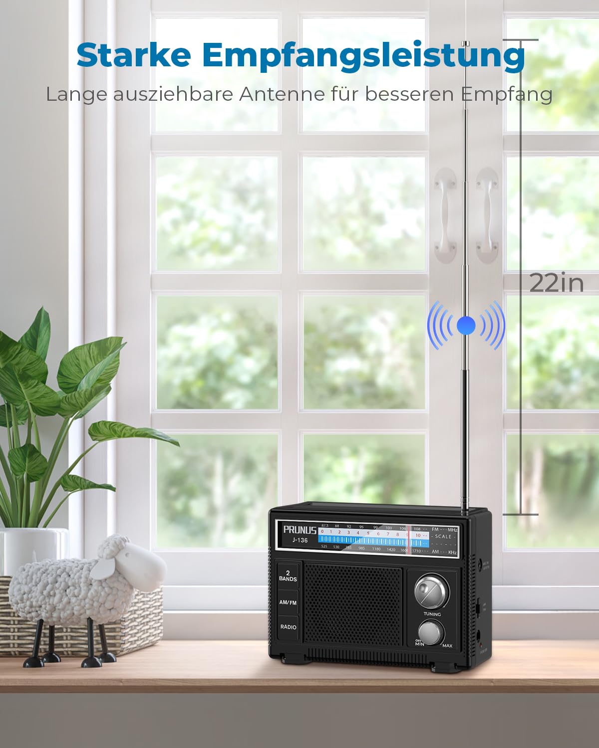 PRUNUS J-136 AM FM UKW Radio Klein, Tragbares Radio Batteriebetrieben oder AC-Strom, Kofferradio mit AUX/Mikrofonanschluss; Einfaches Radios für Senioren.
