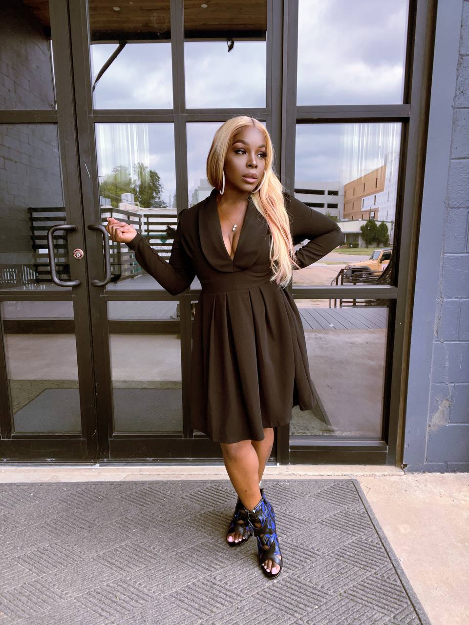 black dress brown heels Sleeveless A-line Mini Dress