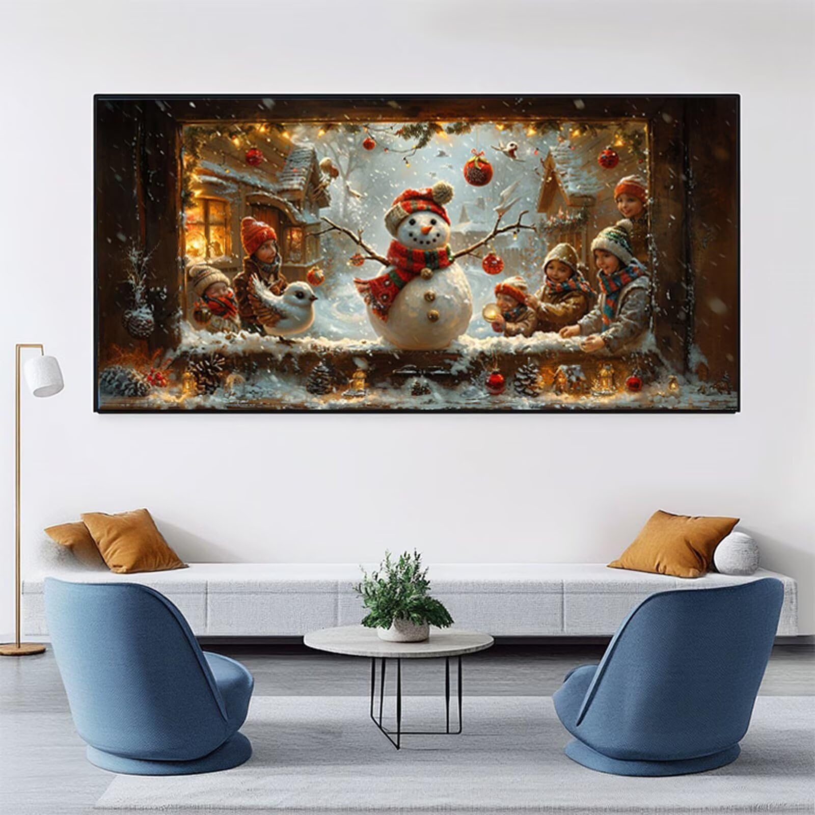 Malowanie numerami dla dorosłych bałwan numer malowania zima DIY kolorowanie według numerów dla dorosłych 100x200cm z pędzlami i akrylami, nieoprawiony, zestaw do ręcznego wykonywania czynności do