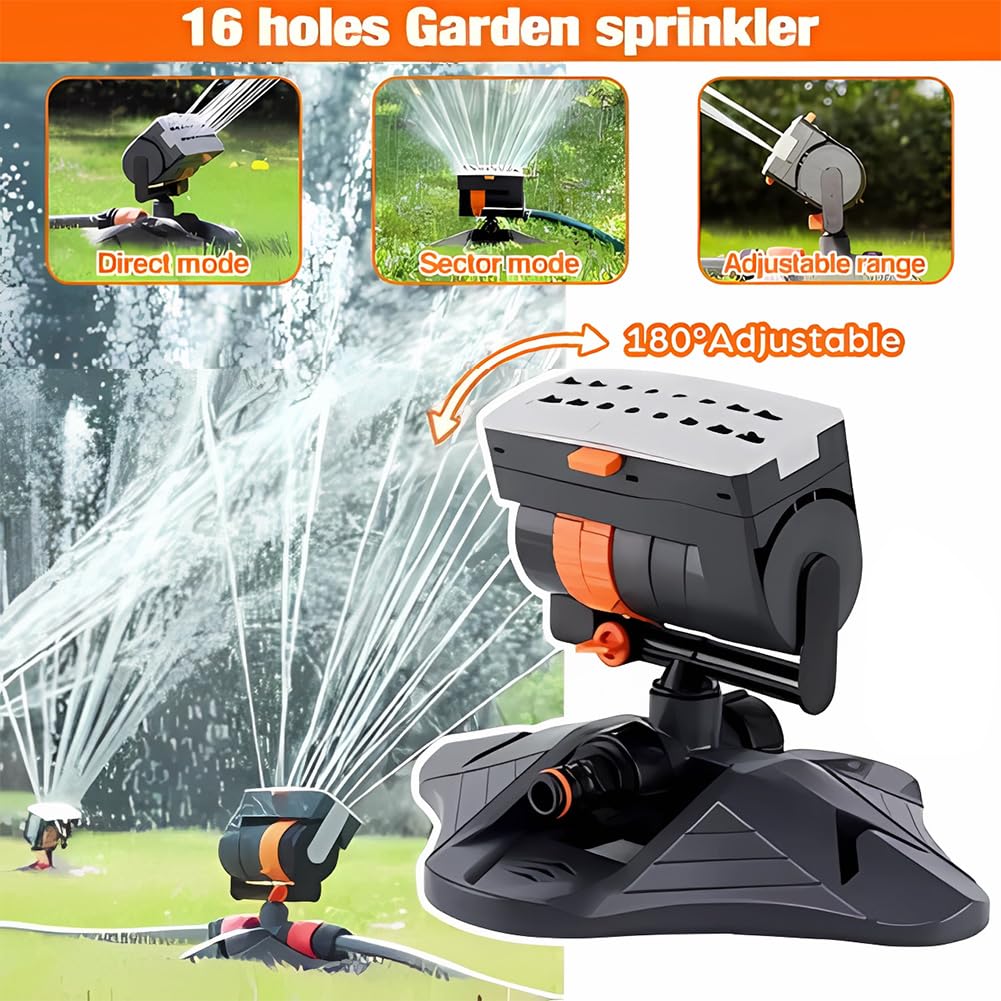 Arroseur Oscillant 16 Buses,Arroseur de Jardin Automatique à Gazon à Grande Base avec Raccord Rapide,Largeur,Portée et Débit Réglables,Arroseur carré pour l'irrigation,Système d'irrigation