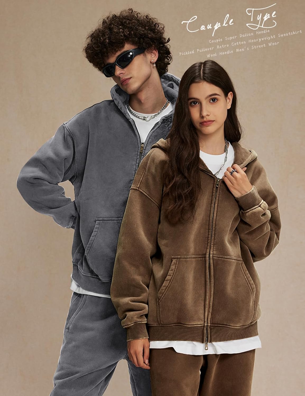 Arssm Mens Oversized Zip Up Hoodies Jackets Fleece Vintage Acid Wash Cotton Heavyweight Distressed Sweatshirt - Image 3