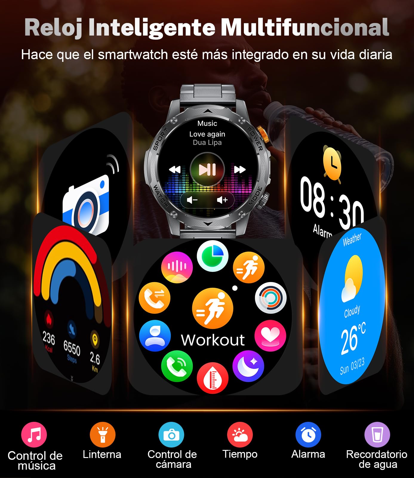 2025 Reloj Inteligente Hombre Militar 1000 mAh Batería/1,75'' HD Gran Display,Smartwatch Hombre con Linterna/Llamadas Bluetooth/130+ Modos Deporte/Frecuencia Cardíaca/Monitor de Sueño,para Android iOS