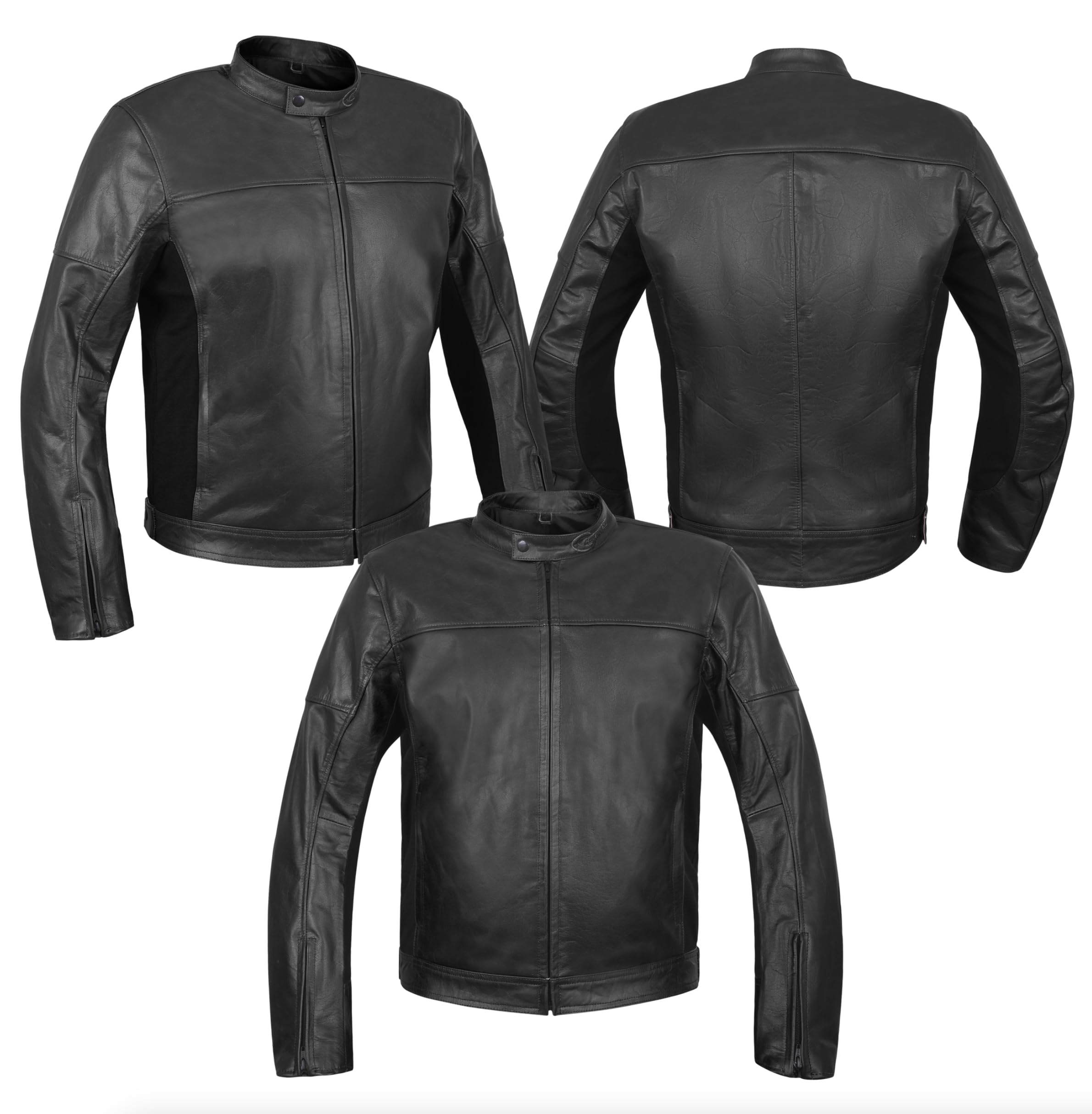 GUERRERO Chaqueta de Moto de Piel Negra Streetfighter con Protecciones Homologadas CE sz. M