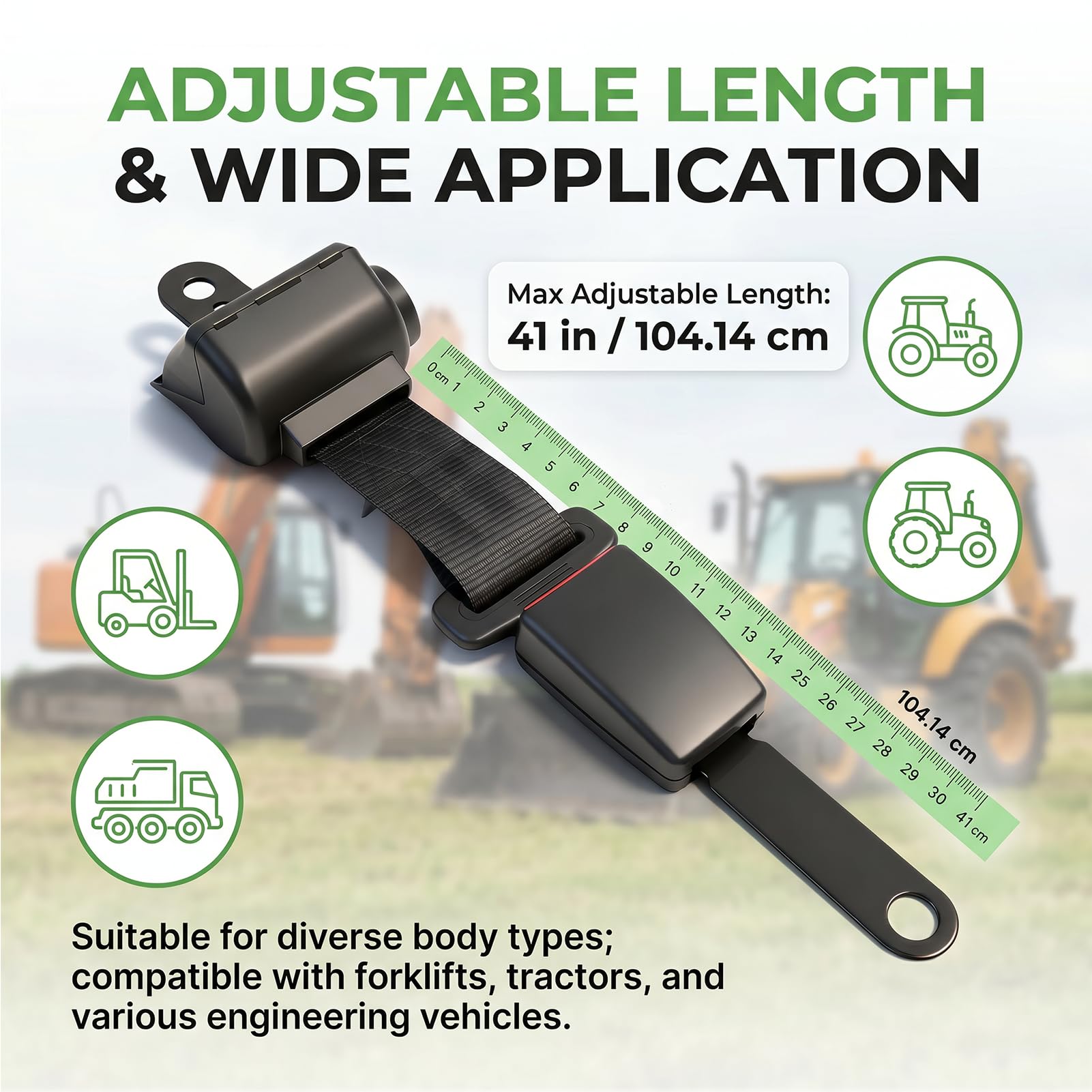 Generic Gabelstapler-Sicherheitsgurt, Verstellbarer Einziehbarer Traktorsitz-Ersatz, Gute Zähigkeit, Hohe Festigkeit und Haltbarkeit für Technik und Gartenarbeit