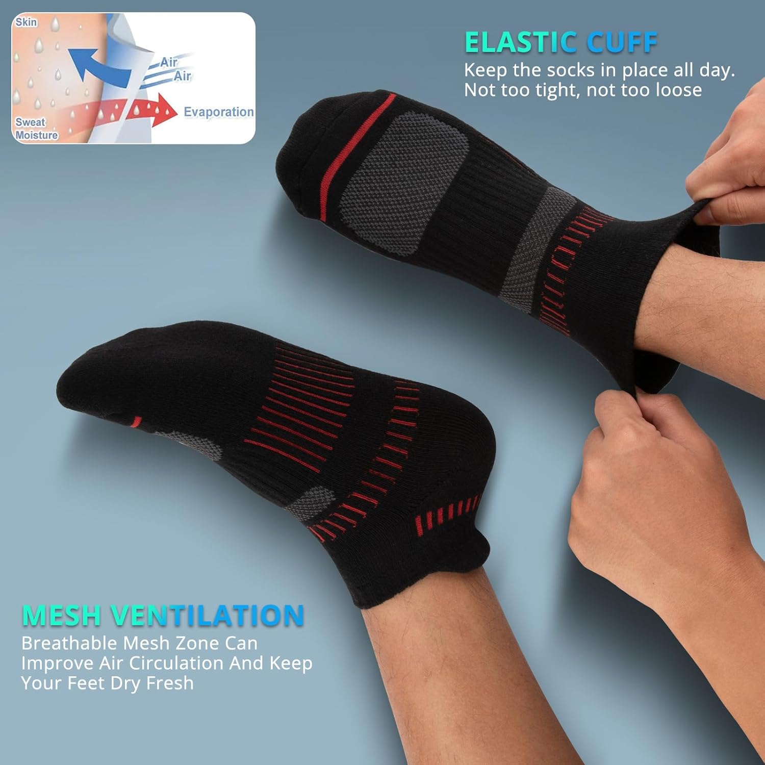 Cooplus Mens Cotton Athletic Ankle Socks Performance Cushioned Breathable Low Cut Tab Sock with Arch Support (6 Pairs) - Image 5