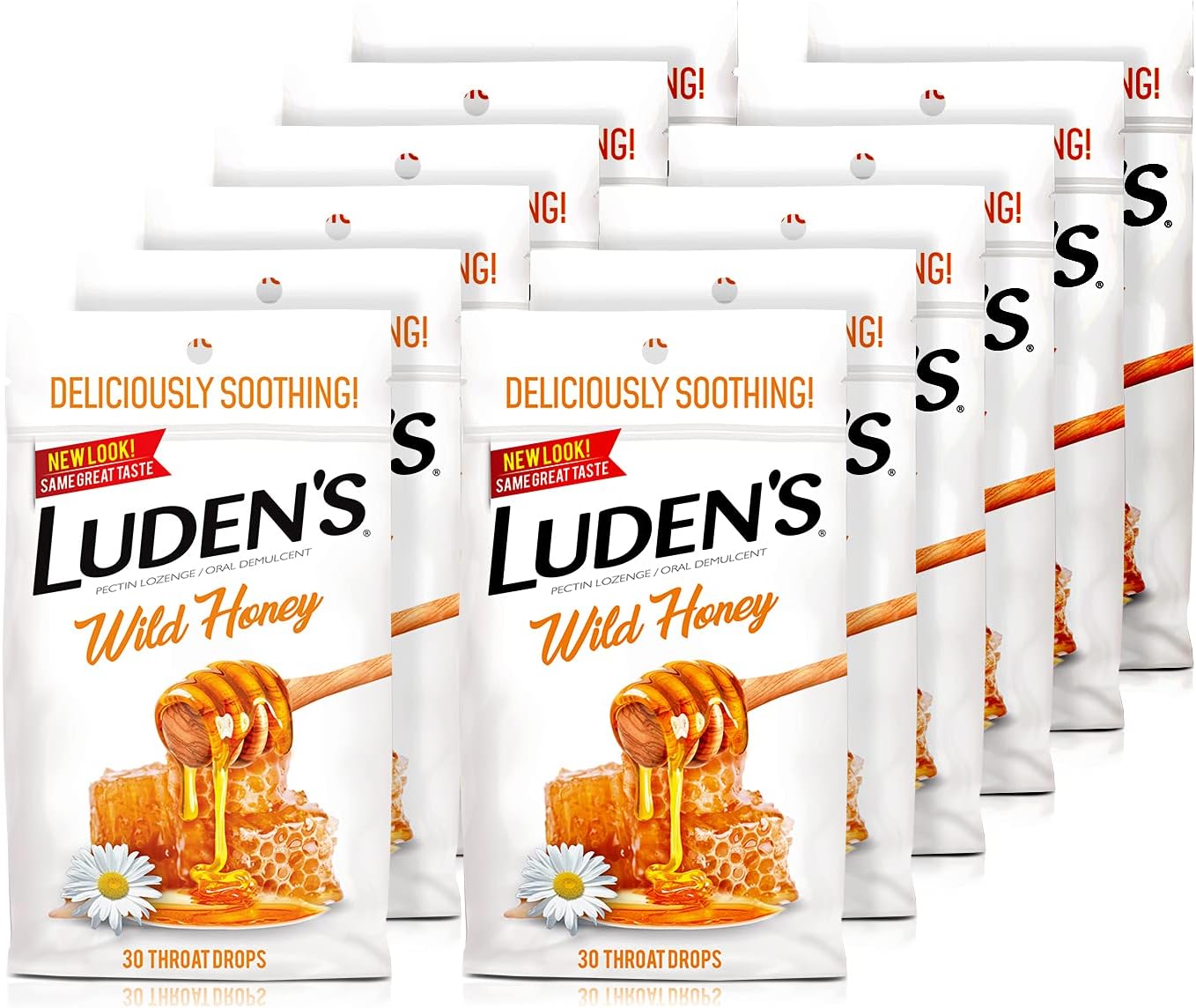 Luden's Sore Throat Drops, For Minor Sore Throat Relief, Wild Honey, 30 Count, 12 Pk