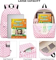 Vista 2 de Dezcrab Mochila para niñas, niños, mochila escolar para adolescentes, mujeres, universidad, mochila casual, Rosa a cuadros., Mochilas de viaje
