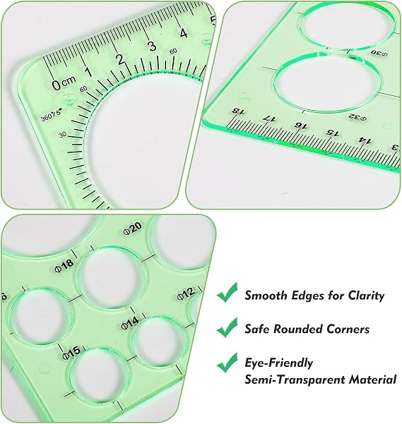 3Pcs Circle Templates, Circle Stencil for Drawing, Drafting & Painting, Geometric Ruler for School, Office & Art Supplies