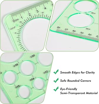 3Pcs Circle Templates, Circle Stencil for Drawing, Drafting & Painting, Geometric Ruler for School, Office & Art Supplies
