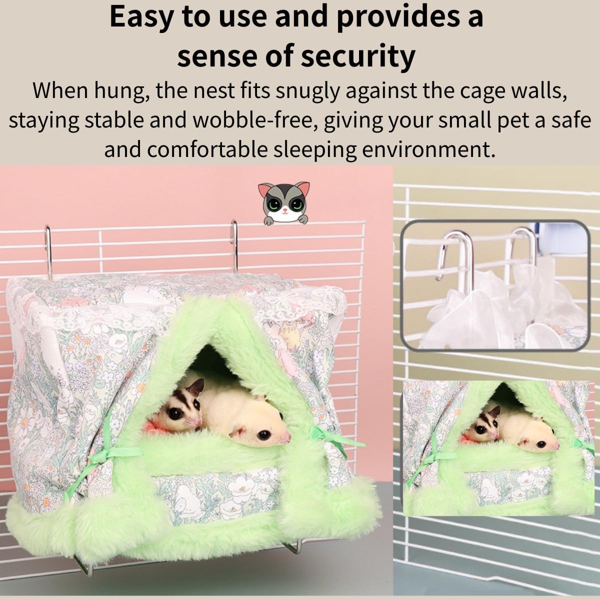 Warm Sugar Glider Bed Small Pet Hanging Hammock with Steel Frame (Pink) image 4