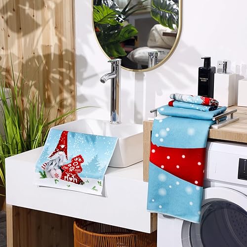 Miniatura 2 de Juego de 3 toallas de baño de gnomo de Navidad, toallas de mano para árbol de Navidad, toallas de baño de copos de nieve, toallas de baño suaves y