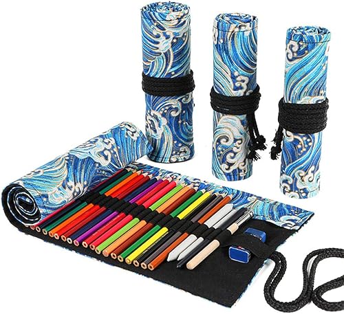 DIYOMR Rollos de lápices de 243672 ranuras, lápices de colores de artista, bolsa enrollable, estuche de pinceles cortos, organizador de lápices para