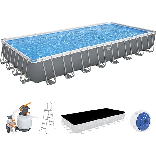 Bestway 31'4" x 16' x 52" Power Steel Rectangular Above Ground Pool Set