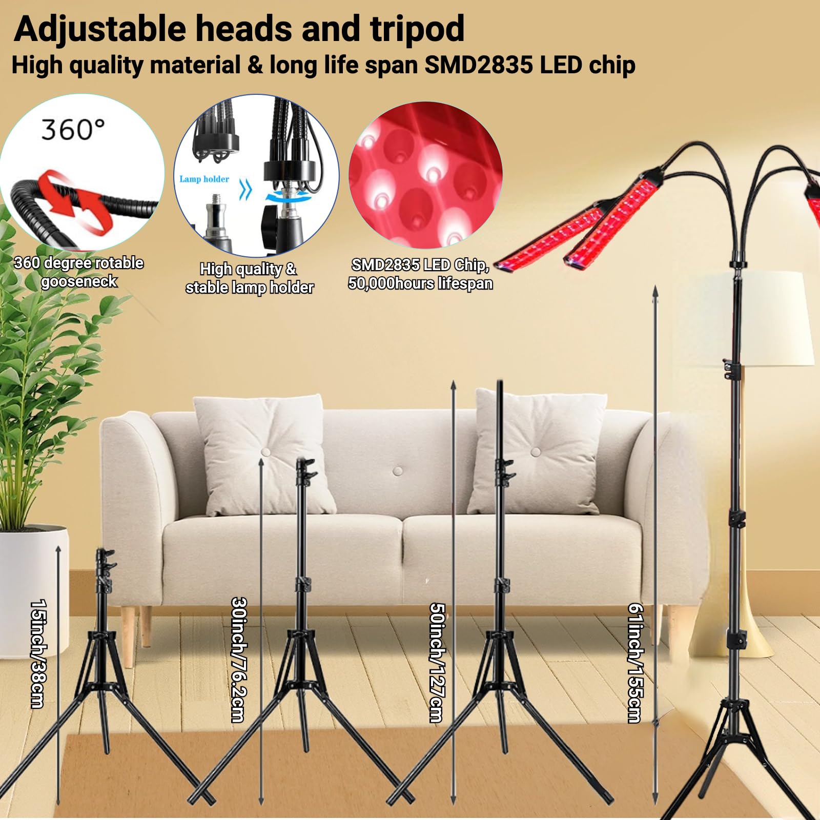 Lampa do terapii światłem czerwonym z podczerwienią 660 nm i 850 nm – 420 diod LED, 5 poziomów naświetlania, 4 regulowane panele, timer i stojak podłogowy do łagodzenia bólu całego ciała,twarzy,pleców