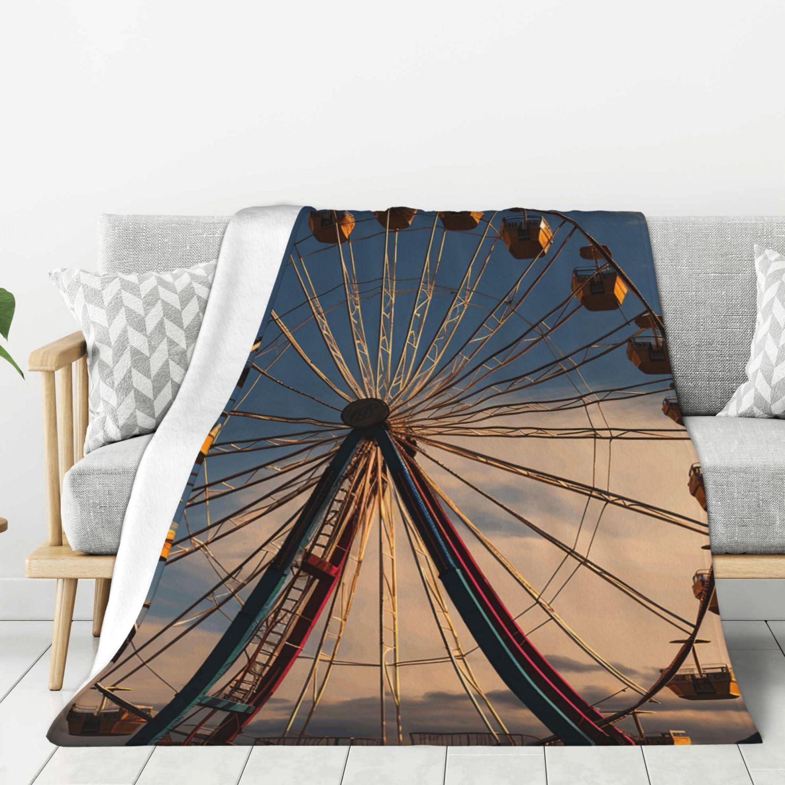 Ferris Wheel Throw Blanket Plush Flannel Fleece Blanket, Soft Lightweight Cozy Blankets 60"X50" for Bed Couch Sofa Travel