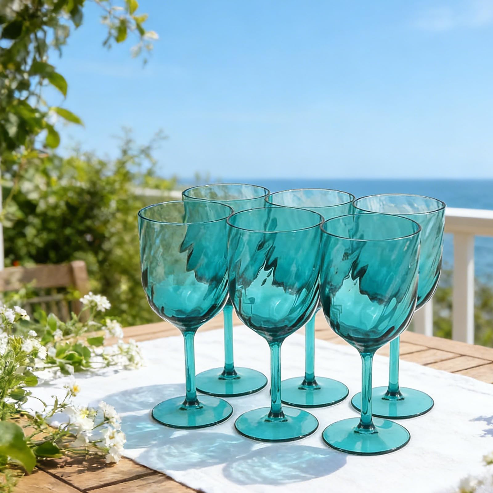 Lot de 6 verres à vin en plastique incassables en acrylique de 425 ml, réutilisables et colorés, empilables, passent au lave-vaisselle, sans BPA, parfaits pour les fêtes (cyan, 425 ml)