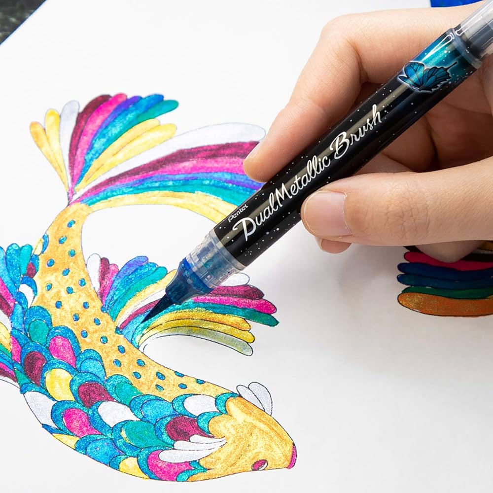 Amazon | ぺんてる デュアルメタリックブラッシュ ブルー+