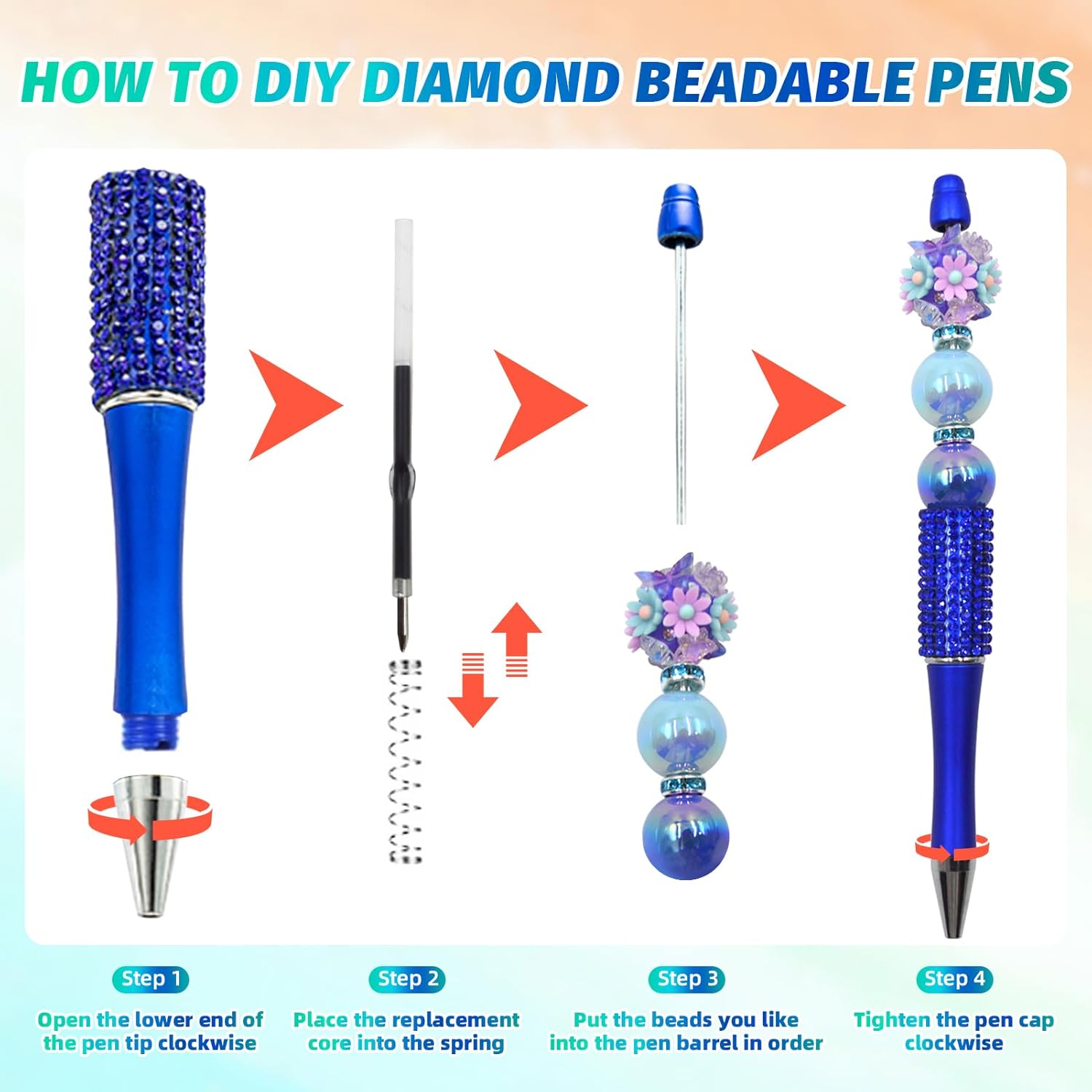 150 Pcs DIY Diamond Beadable Pen Kit - 50 Plastic Rhinestone Beaded Pens Bulk with Refills & Bags - Fancy Cute Glitter Pens for Crafting, Students & Teachers – School Supplies （Colourful）