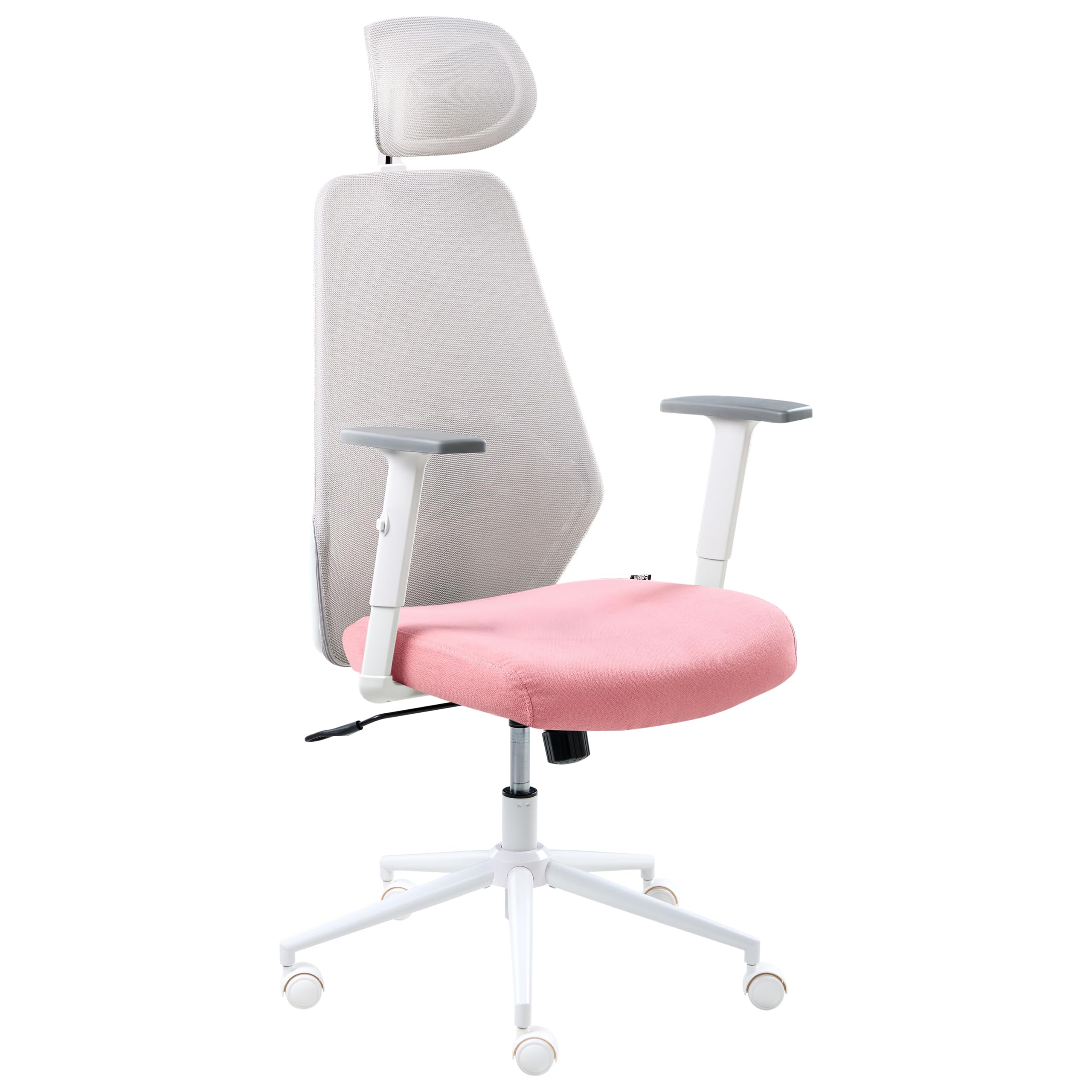 Beliani Silla de Oficina Multifuncional tapicería de Malla reposabrazos y reposacabezas Ajustables Ajuste de la Altura del Asiento Base giratoria inclinación del Respaldo Gris y Rosa Oryn