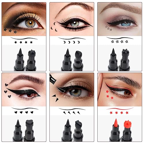 Miniatura 8 de Pinkiou 2 en 1 Lápiz delineador de ojos líquido de doble cabeza. Sello de gel súper delgado. Punta de fieltro, alto pigmento negro impermeable y a 4