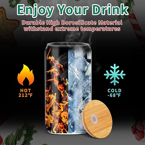 Miniatura 5 de Nosiny 12 vasos de Navidad con tapas y popotes de bambú, vasos de Navidad de 16 onzas, vasos de regalo, tarros Mason para tazas de café helado,