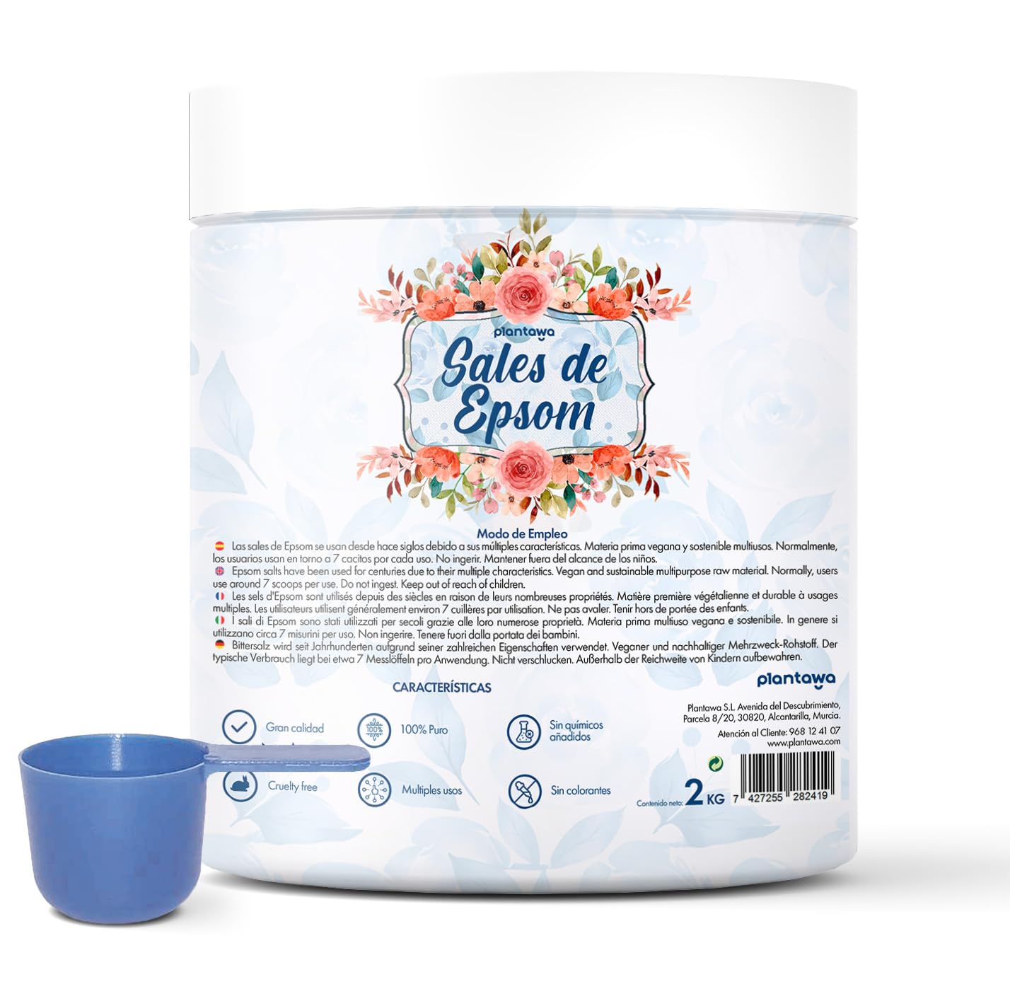 Sales de Epsom 2KG | Sales de Baño con Sulfato de Magnesio para Relajación Muscular | Aromaterapia Relajante, Baño Espumoso 100% Natural