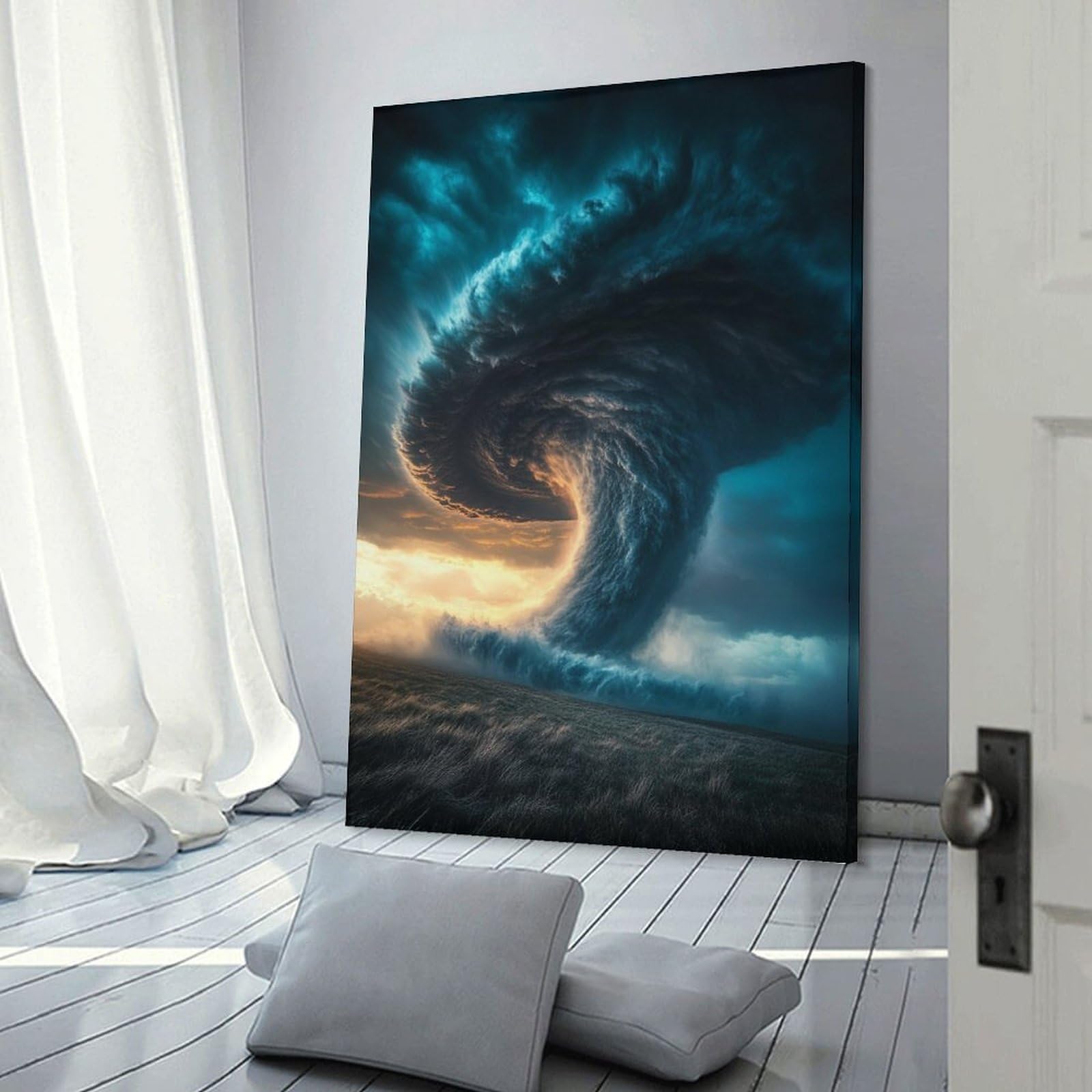 Junmoney Tornado Approaching Canvas Art Print 24x36inch(60x90cm), for Gallery Wall Layouts in Home Or Office, Decorative Artwork with Flexible Styling