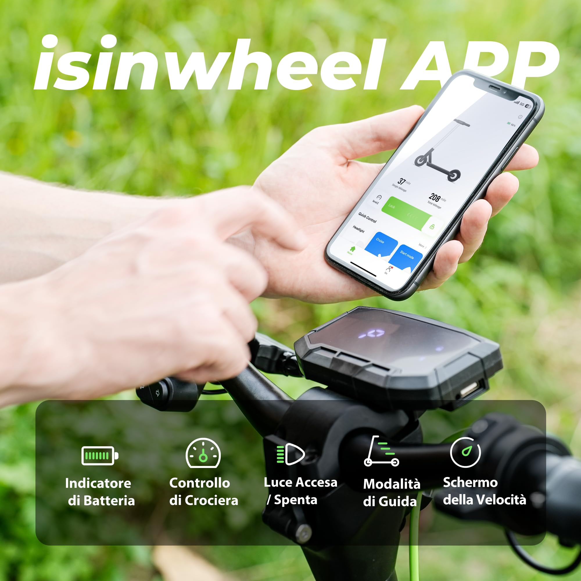 isinwheel S10MAX Monopattino Elettrico Adulti, Batteria 54,6V 15Ah, Autonomia Fino 60 km, Pneumatici Fuoristrada da 10", Doppia Sospensione a Braccio Oscillante, Display LED, APP, Pieghevole con Borsa
