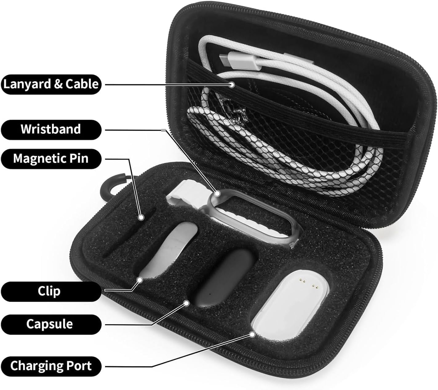 FOSA Travel Case with labeled compartments for PLAUD NotePin and accessories