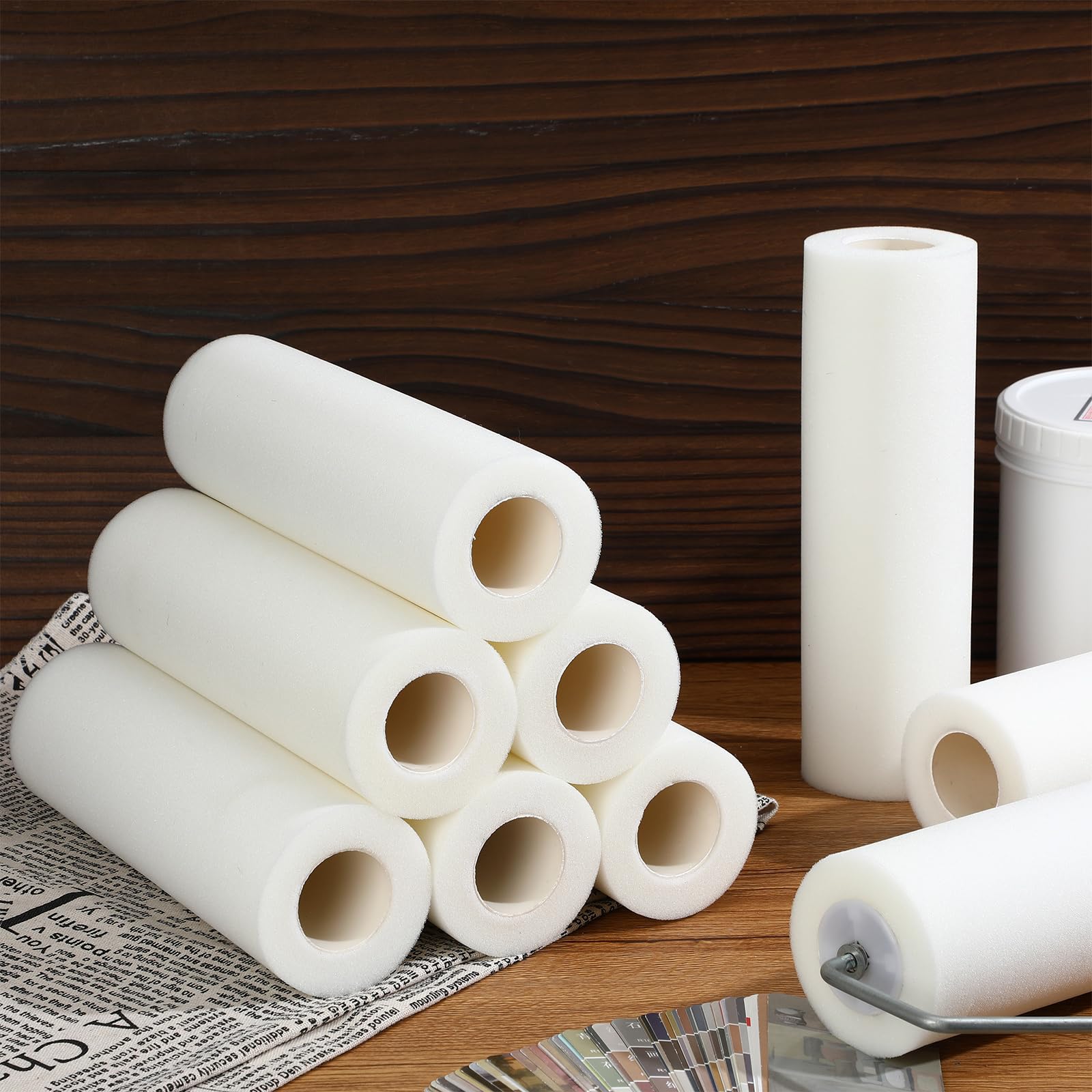 Nuenen 10 rodillos de pintura de espuma de 9 pulgadas, rodillo de pintura de espuma de alta densidad para pintar puertas, casas, armarios, techos, muebles, acabados lisos y uniformes, superficies