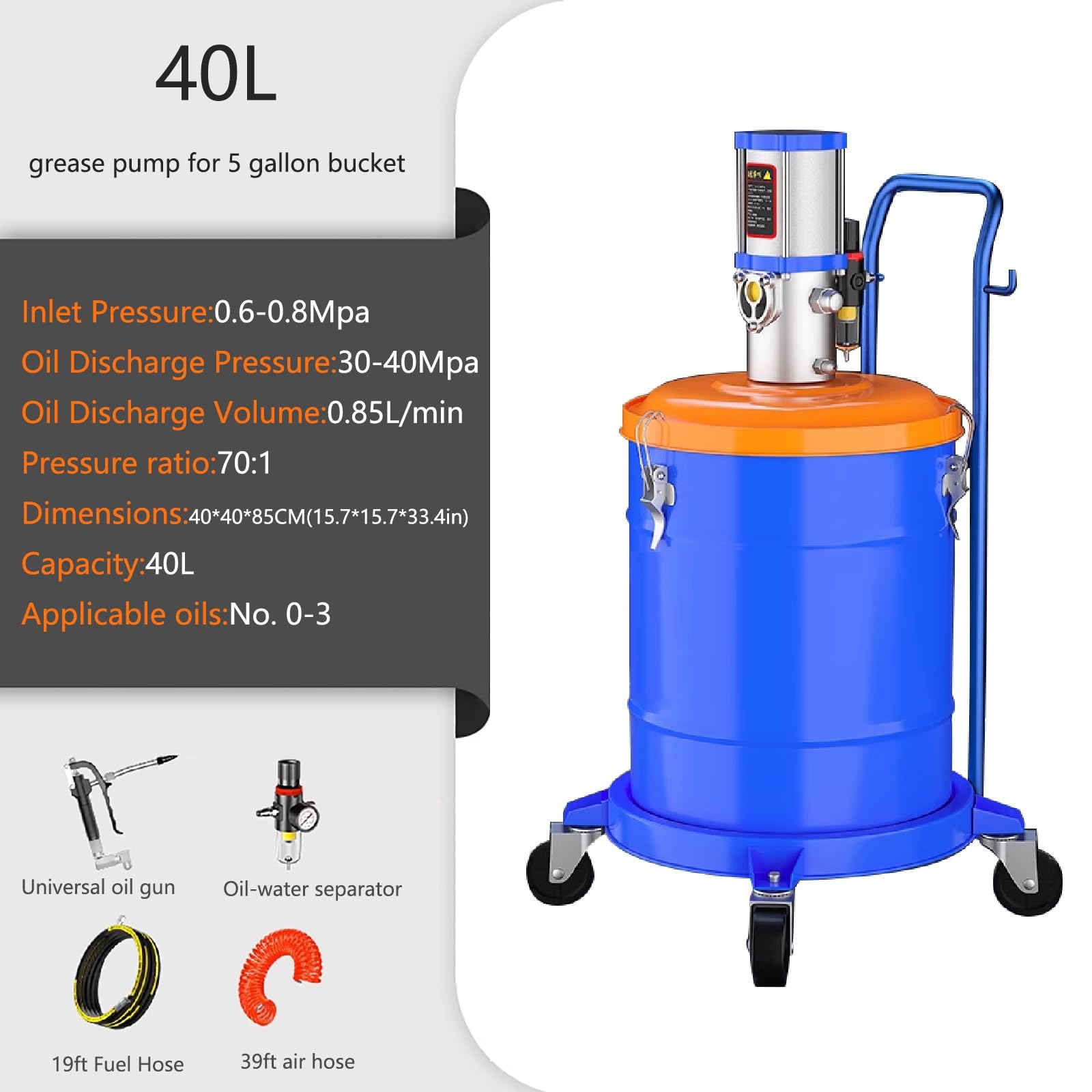 Bomba de grasa neumática con regulador de presión para tambores de 5 galones, relación de presión 70:1, ideal para máquinas herramientas y engrasado de equipos automotrices