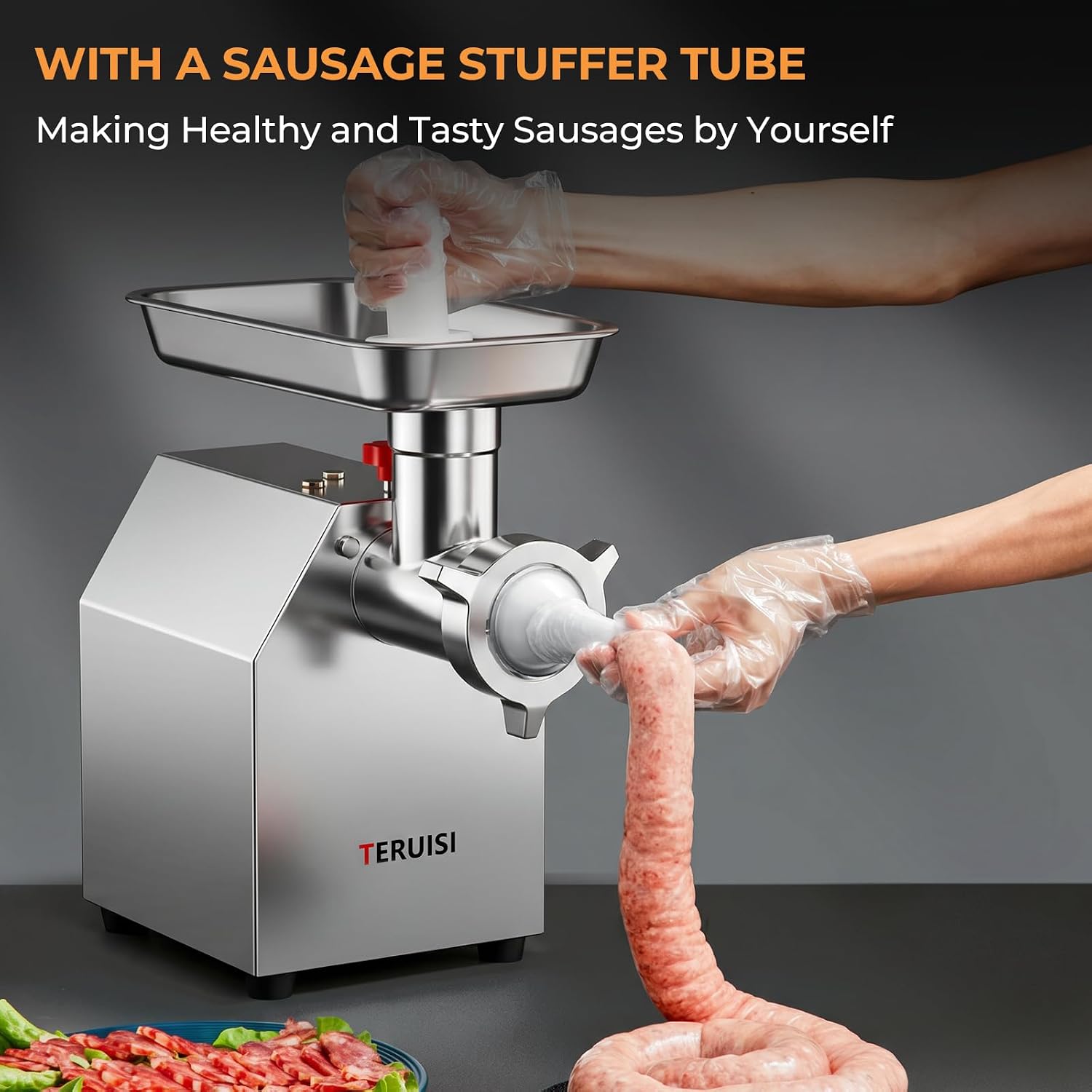 Commercial Meat Grinder, 600W Electric Meat Mincer with 2 Stainless Steel Blades, 3 Grinding Plates & Stuffing Tubes, Heavy-Duty Sausage Grinder for Home Kitchens, Restaurant 110V 300LBS/H