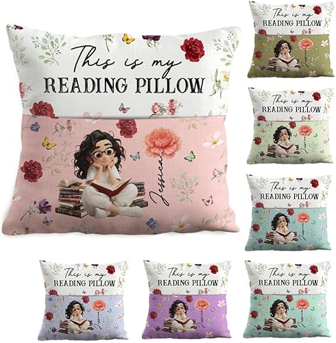 ENCYCOM Almohada de bolsillo personalizada para lectura de libros, almohadas de lectura personalizadas con nombre, regalo único para niñas, mujeres
