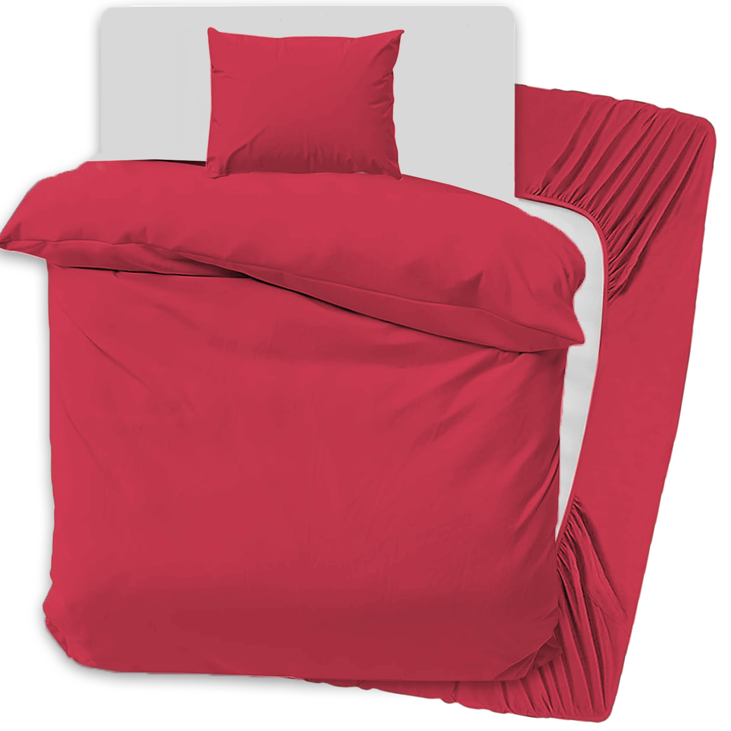 PRIME LINENS 3 Pcs Duvet Cover Set with Matching Fitted Sheet 30 cm Deep & 1 Pilllowcase - Soft Breathable Premium Microfibre Quilt Cover Bedding Set (Burgundy, Single)