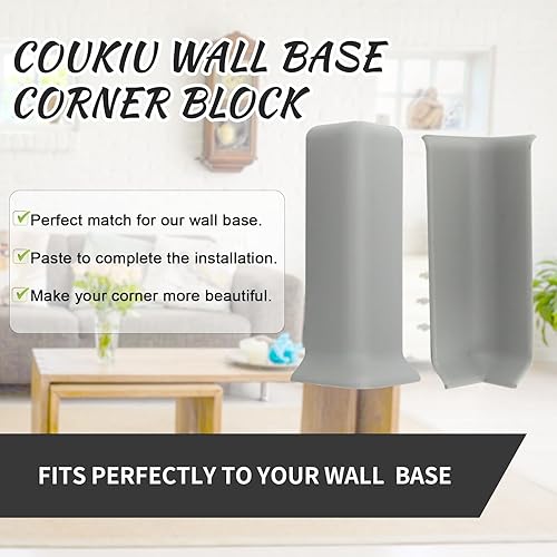 Miniatura 7 de COUKIU Bloques de esquina autoadhesivos para zócalo, 4 pulgadas (ancho), 3 interiores + 3 esquinas exteriores, conector entre la base de pared, base