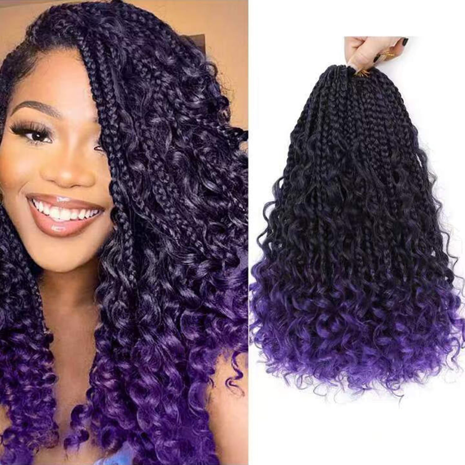 Yewell 9 Packs Goddess Box Braids Crochet Hair Boho Crochet Box Braids With Curly Ends Crochet Hair For Black Women, 10 Inch Pre Looped Bohemian