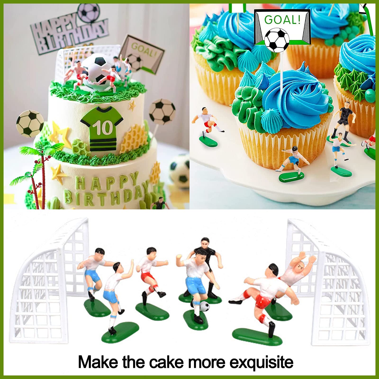 HCRXVV Taarttoppers Voetbal - 31 Stuks Sport Taartdecoratie voor Cupcake, Groen - Voor Jongens, Kinderverjaardag en Sportfeest