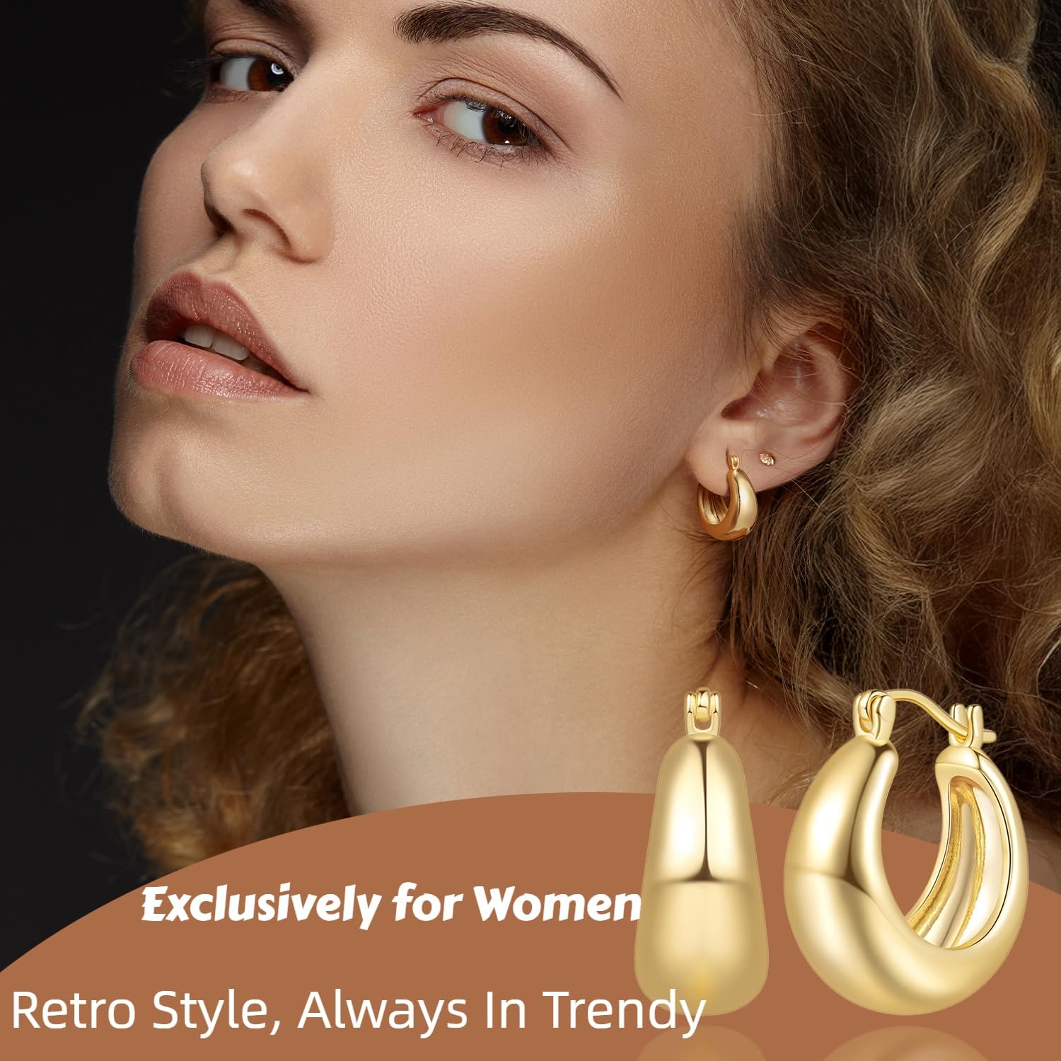 Cossa 14K Gold Hoop Earrings for Women Tapered Design Gold Earrings for Women Chunky Classic and Contemporary Style Statement Dome Chunky Hoop Earring for Womens Hypoallergenic 20/25mm - Image 5