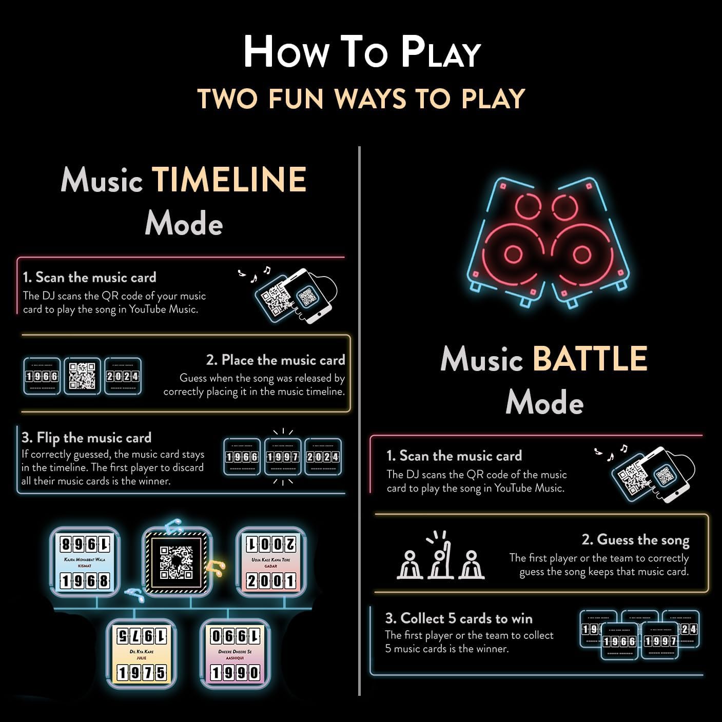The Bollywood Music Party Card Game, Fun Hindi Music Filmi Trivia Card Game, 2-24 Players, 500 Plus Indian Music Hits Cards, Great for Desi Friends and Family Game Nights and Parties