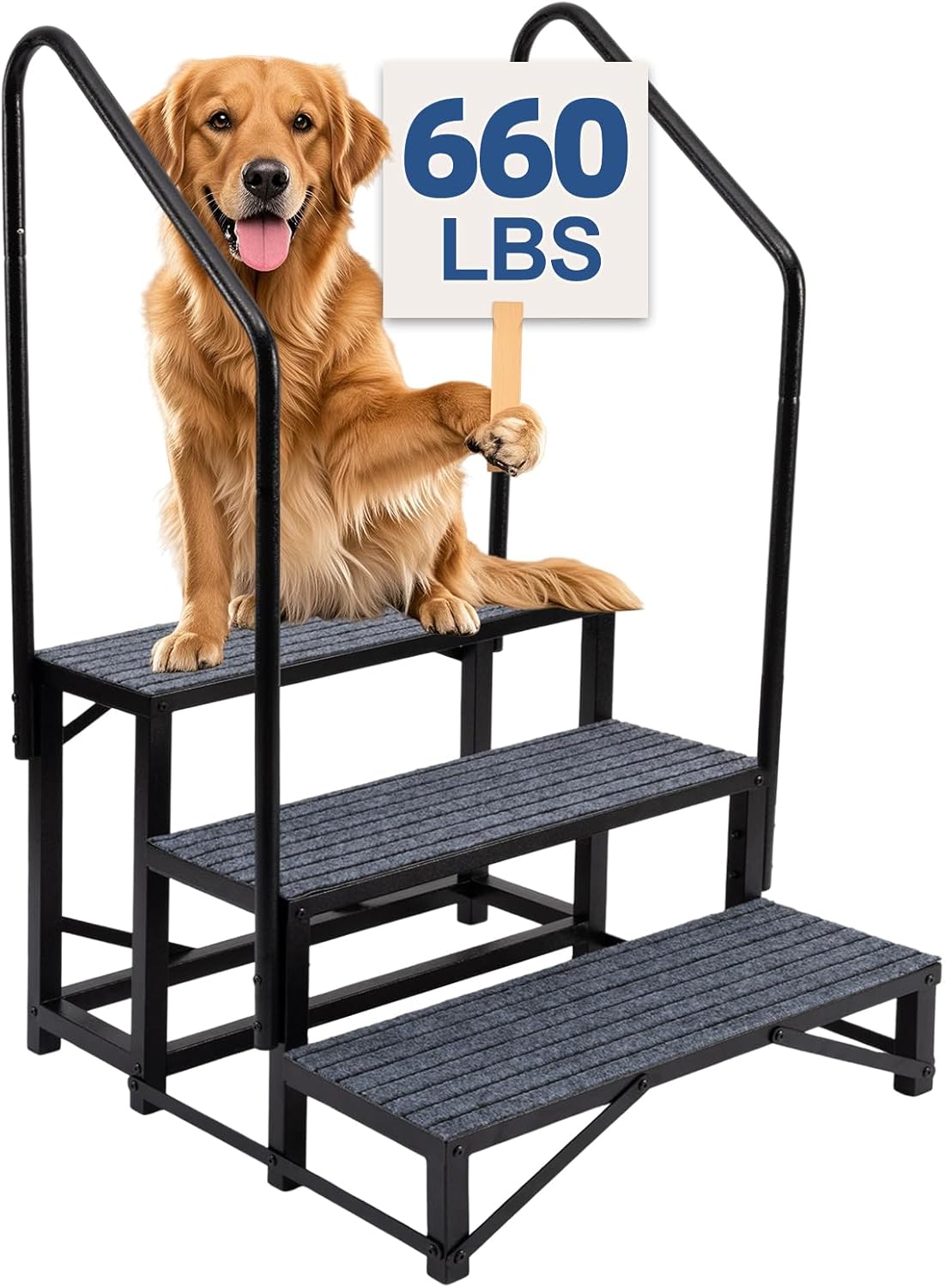 3-Step RV Steps with Dual Handrails – Heavy-Duty RV Stairs for Camper, Hot Tub, Trailer & Porch with Non-Slip Mats