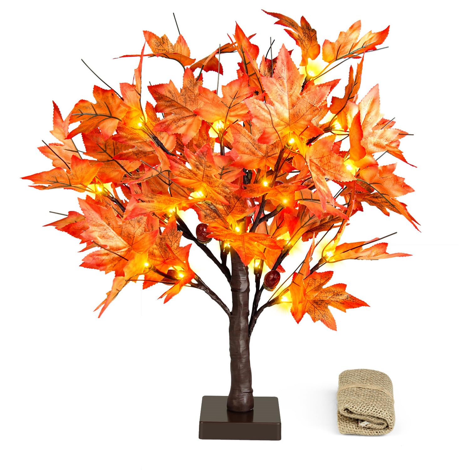 Photo 1 of TiYiViRi Lighted Maple Tree - 18 Inch, 36 LEDs, 72 Leaves, Acorns, Timer