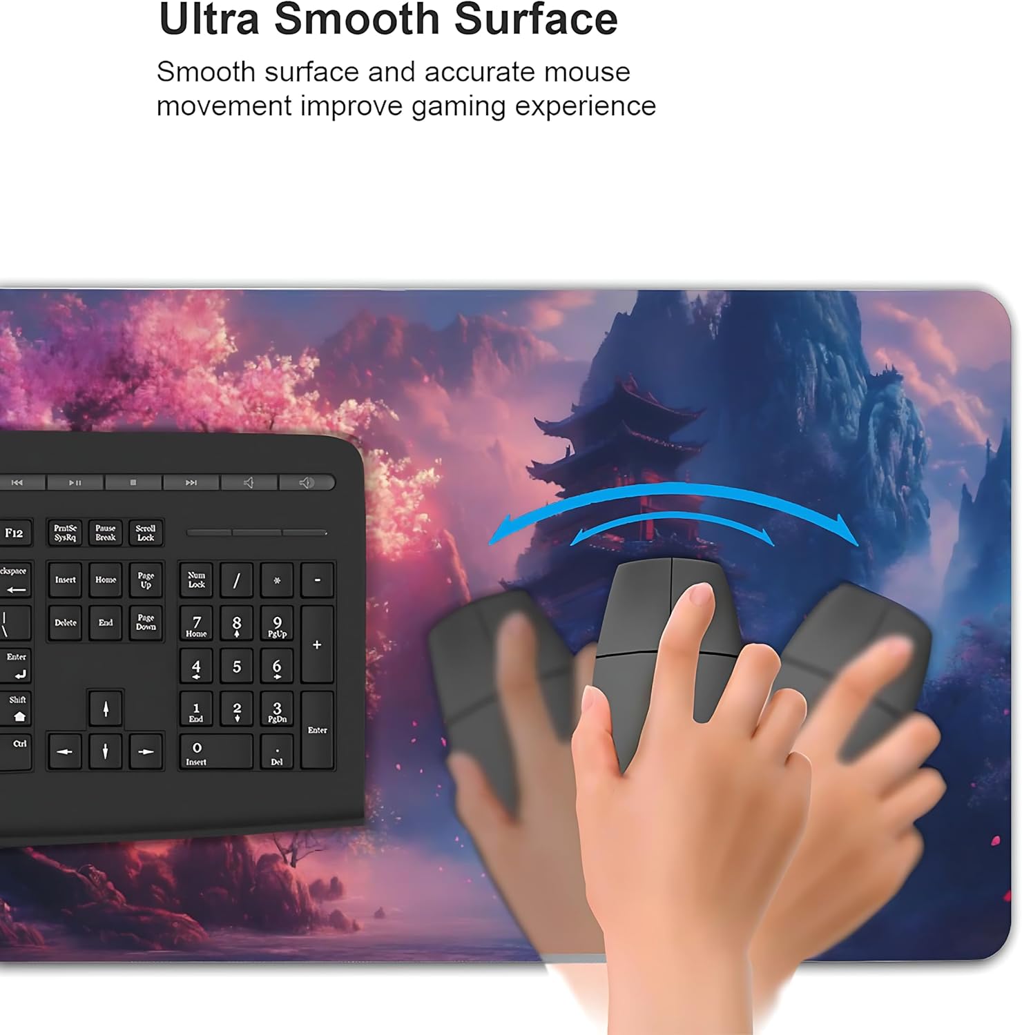 Aesthetic Scenery Gaming Mouse Pad, Blue Pink Japanese Desk Mat with Anti-Slip Base & Stitched Edges, Office Supplies & Desk Decor for Women, 35.4" x 15.7" in Home Office Essentials