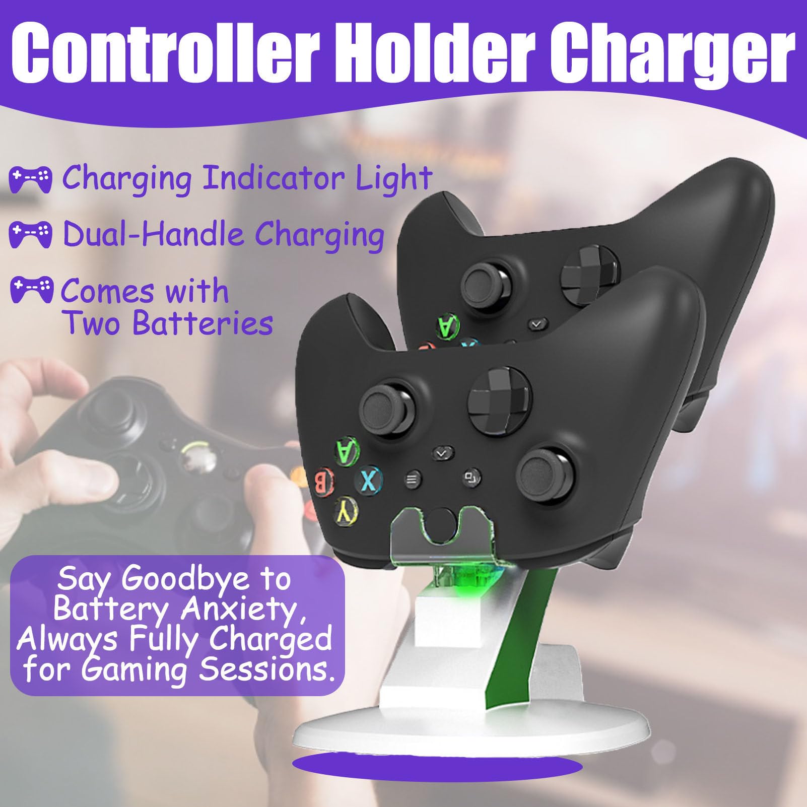Stazione di ricarica a doppio controller con 2 batterie ricaricabili e indicatore LED per una semplice installazione, compatibile con più controller