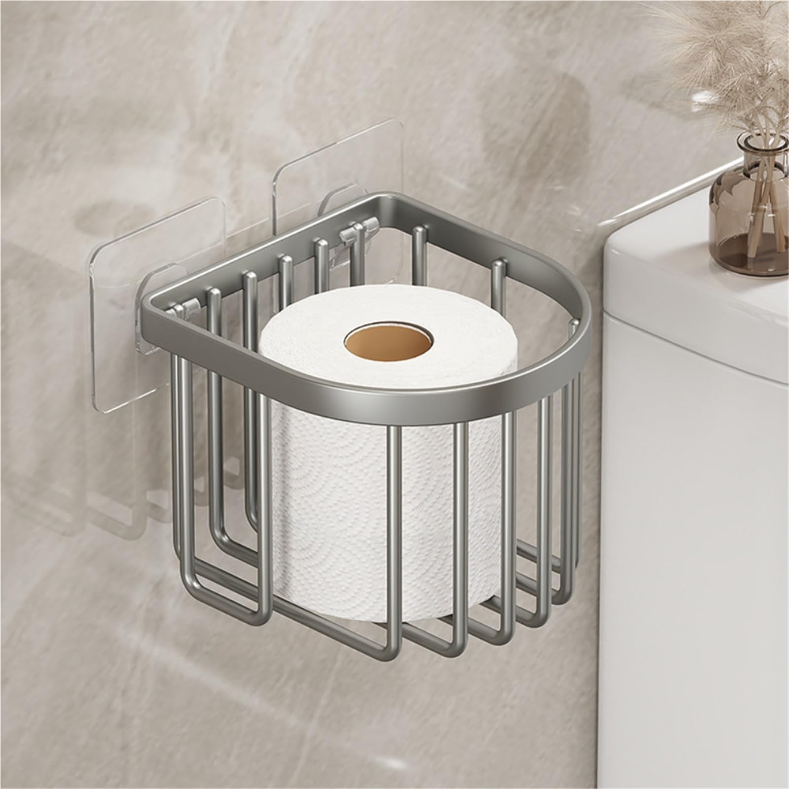 Portarotolo WC adesivo con mensola Porta WC senza punzonatura | Scatola for carta igienica Mensola for bagno Porta shampoo in lega di alluminio Doccia(White)